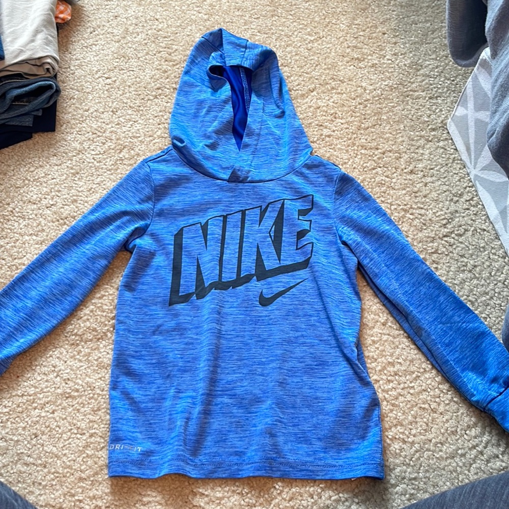 NIKE Kids Blue Hooded Dri-Fit Pullover